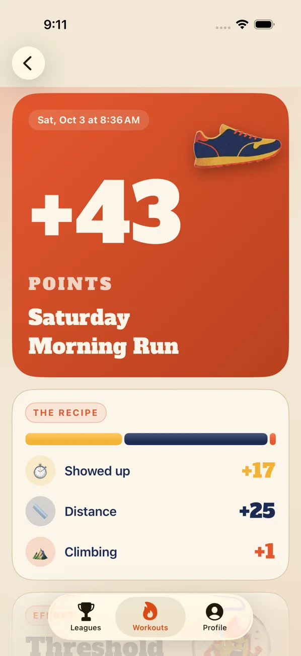 Workout detail screen in the app